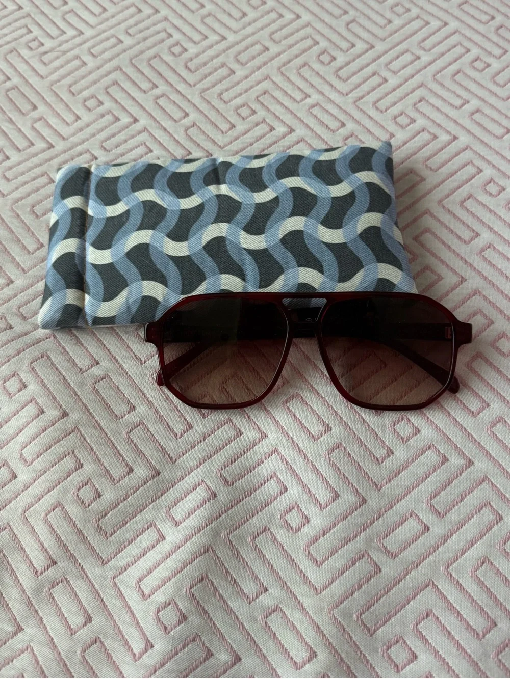 Women's Burgundy Shield Sunglasses with Protective Pouch